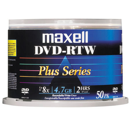 Maxell DVD-RTW 4.7GB Thermal White Print-To-Center Recordable Discs, 50 Pack