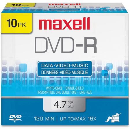 Maxell 4.7GB 16x DVD-R Recordable Discs, 10 Pack