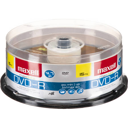 Maxell 4.7GB 16x DVD-R Write-Once Disc, 15 Pack