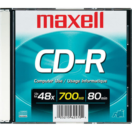 Maxell CD-R 700MB Write Once Recordable Compact Disc with Slim Jewel Case