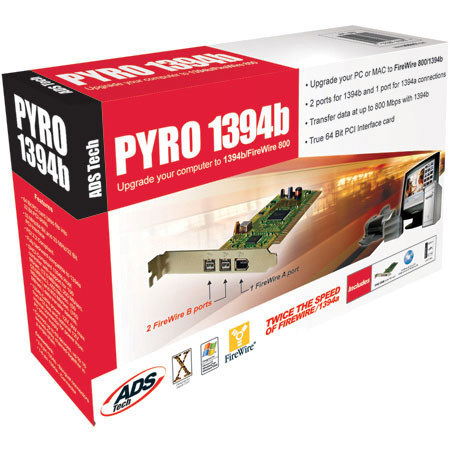 ADS Tech Pyro 1394b FireWire 800 PCI Card, for Macintosh & Windows. #API810