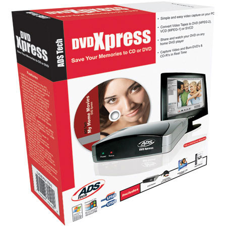 ADS Tech Pyro DVD Xpress, VHS to DVD Converter from Analog/Digital to MPEG-1 or MPEG-2 (VCD, SVCD or DVD), for Windows.