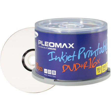 Samsung DVD+R 16x Media with White Inkjet Printable Label, 25 Pack on Spindle.