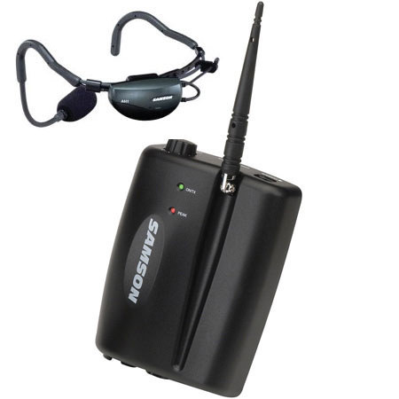 Samson Airline Series Aerobics Headset System, with AH1/QE Transmitter, QE Mic, AR1 Receiver (Channel U1/801.375 MHz) and Power Supply