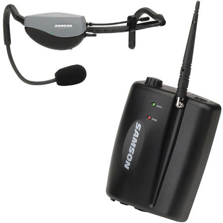 Samson Airline Series Vocal Headset System, with AH1/QV Transmitter with Samson QV Mic, AR1 Receiver Channel U1/801.375 MHz) and Power Supply