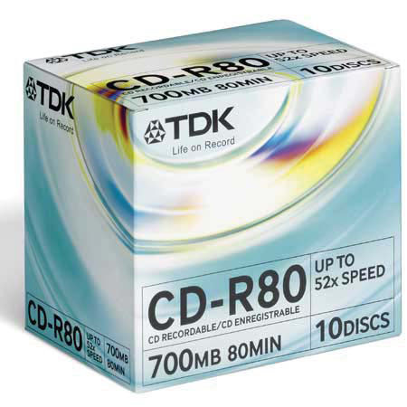 TDK CD-R 52x Recordable Media, 10 Pack In Jewel Cases