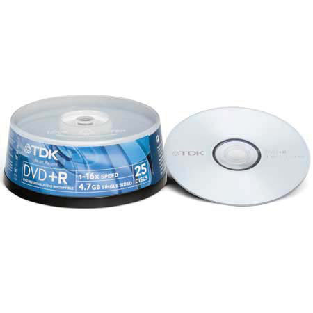 TDK DVD+R, 16x Recordable Media, 25 Pack on A Spindle
