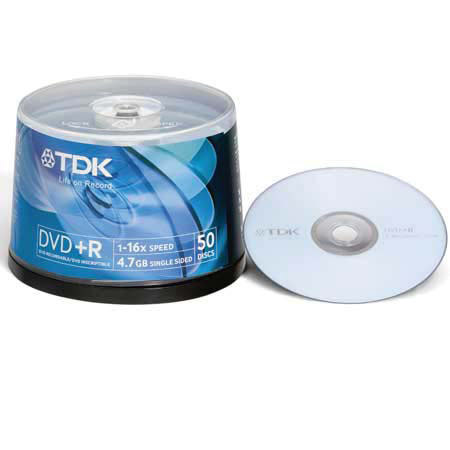 TDK DVD+R, 16x Recordable Media, 50 Pack on A Spindle