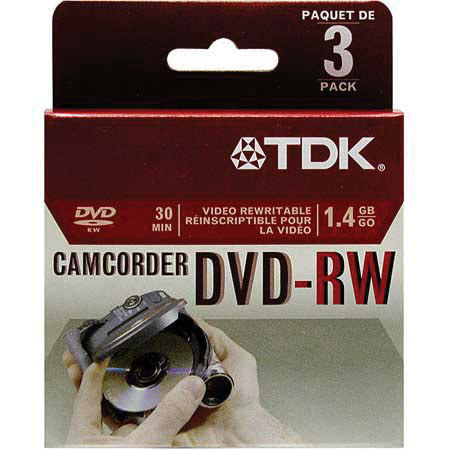T D K 8cm Rewritable DVD-RW, 1.4GB/30min, 3 Pack Case