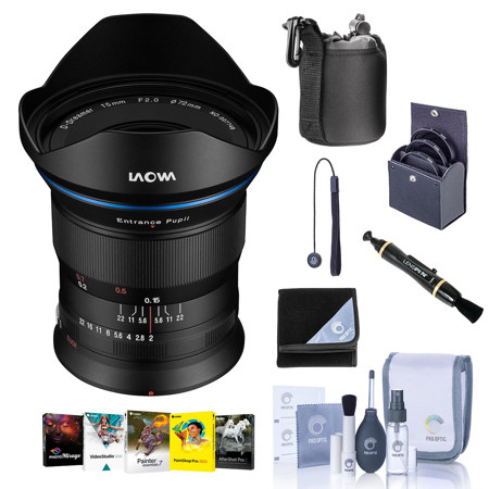 Venus Laowa 15mm f/2 FE Zero-D Lens for Nikon Z, Bundle with ProOptic 72mm Filter Kit, Cleaning Kit, PC Software Kit, Lens Cap Tether, Lens Cleaner