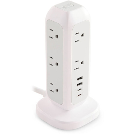 Verbatim 11-Outlet Power Strip Tower with USB-C and USB-A Ports, White