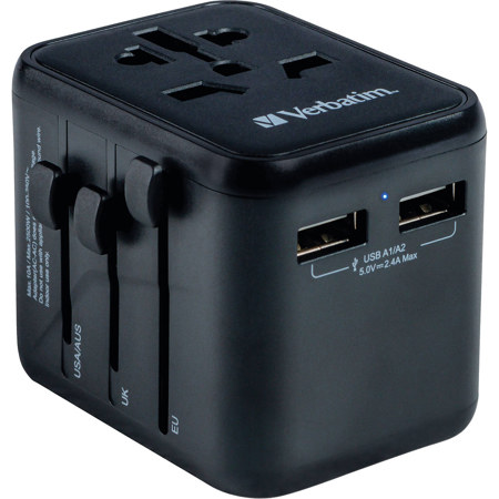Verbatim UTA-01 12W 2-Port USB-A Universal Travel Adapter