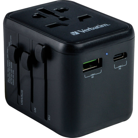 Verbatim UTA-02 20W 2-Port USB-C and USB-A Universal Travel Adapter