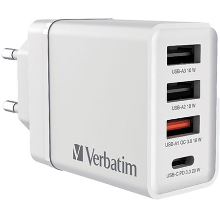 Verbatim 30W 4-Port USB Wall Charger, White