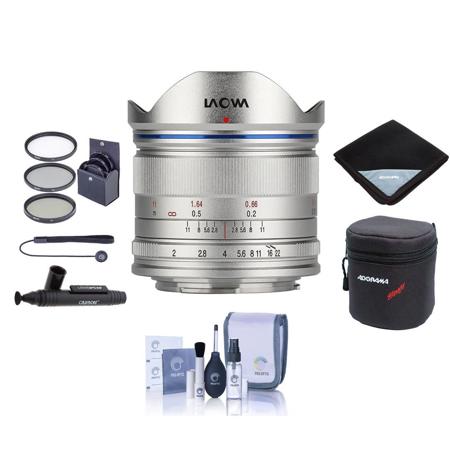 Venus Laowa 7.5mm f/2 Lens for Micro Four Thirds, Silver, Bundle with ProOptic 46mm Filter Kit, Cleaning Kit, Lens Cap Tether, Lens Cleaner