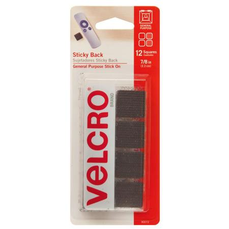 VELCRO Brand 7/8" Black Sticky Back Fasteners, Square, 12 Sets