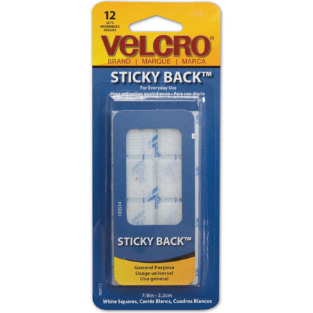VELCRO Brand 7/8" White Sticky Back Fasteners, Square, 12 Sets