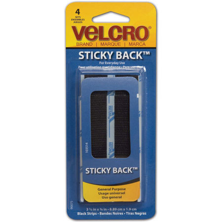 VELCRO Brand 3-1/2" Black Sticky-Back Fasteners, Strips, 4 Set