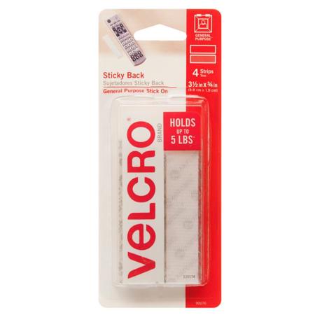VELCRO Brand 3-1/2" White Sticky-Back Fasteners, Strips, 4 Set