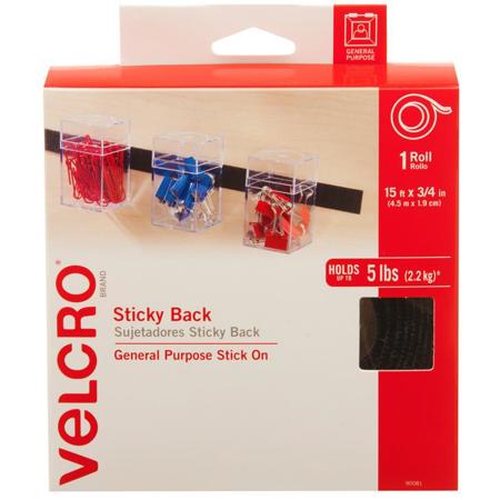 VELCRO Brand 15' x 3/4" Sticky Back Tape, Black