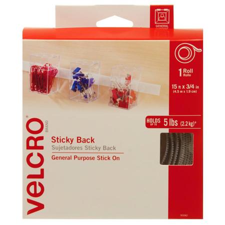 VELCRO Brand Sticky Back Hook and Loop Tape, 0.75" x 15' Size, White