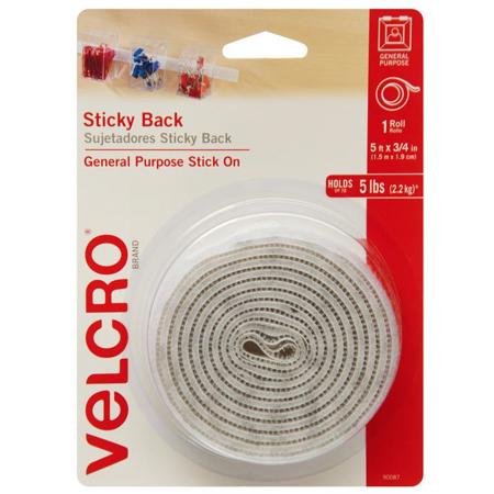VELCRO Brand Sticky Back Tape, 3/4" x 5' Size, White