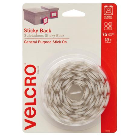 VELCRO Brand 5/8" White Sticky Back Hook and Loop Dot Fasteners, Coins, 75 Set