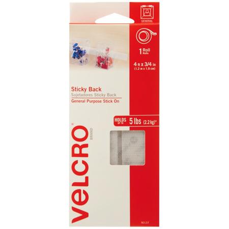 VELCRO Brand Sticky Back Tape, 4' x 3/4" Size, White