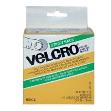 VELCRO Brand 3/4" Beige Sticky Back Fasteners, Coin, 40 Sets