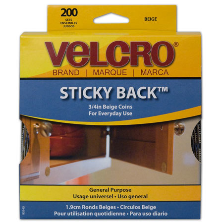 VELCRO Brand 3/4" Beige Sticky Back Fasteners, Coins, 200 Sets