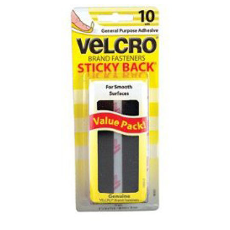 VELCRO Brand 3-1/2" Black Sticky Back Fasteners, Strips, 10 Sets