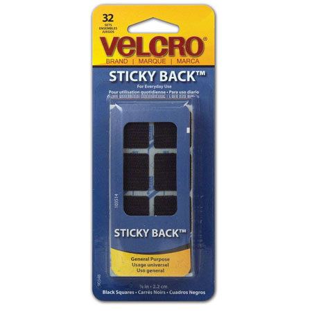 VELCRO Brand 7/8" Black Sticky Back Fasteners, Squares, 32 Sets