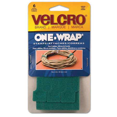 VELCRO Brand ONE-WRAP 1/2"x 15 Straps, 6 Pack, Large, Green