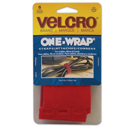 VELCRO Brand ONE-WRAP 11 x 1/2" Straps, 6 Pack, Medium, Red