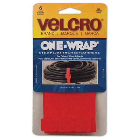 VELCRO Brand ONE-WRAP 1/2" x 15" Straps, 6 Pack, Large, Red