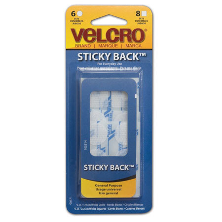 VELCRO Brand White Sticky Back Fasteners, 3/4" of 6 Coins & 7/8" of 8 Squares