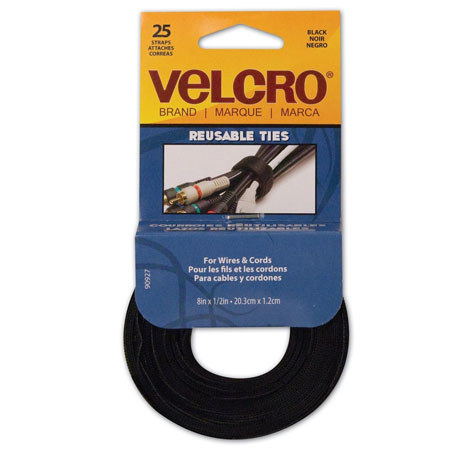 VELCRO Brand 8" x 1/2" Black ONE-WRAP Reusable Ties, 25 Pack