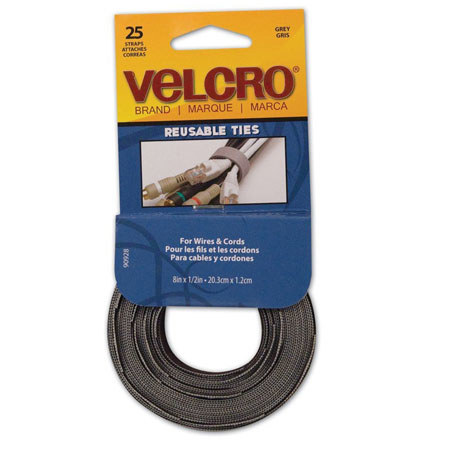 VELCRO Brand 8" x 1/2" Gray ONE-WRAP Reusable Ties, 25 Pack