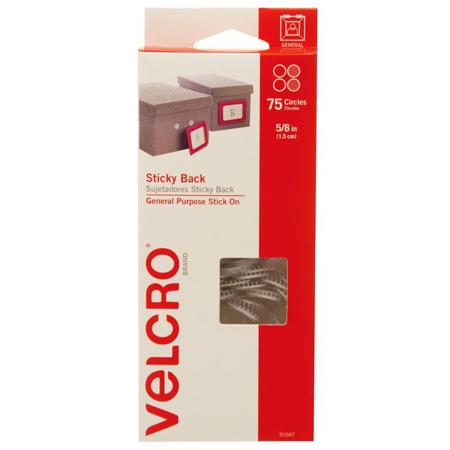 VELCRO Brand 5/8" White Sticky Back Fasteners, Coins, 75 Sets