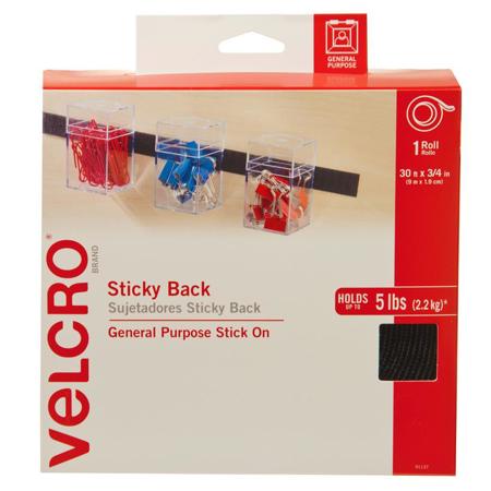 VELCRO Brand Sticky Back Hook and Loop Tape, 3/4" x 30' Size, Black