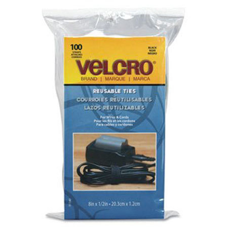 VELCRO Brand 8" x 1/2" Black ONE-WRAP Reusable Ties, 100 Pack