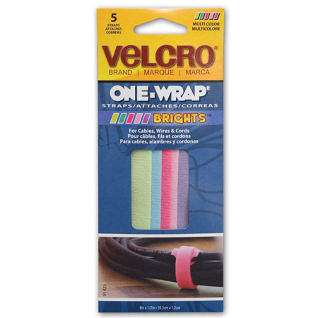 VELCRO Brand ONE-WRAP 8 x 0.5" Straps, Bright, 5 Pack