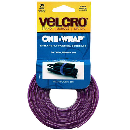 VELCRO Brand ONE-WRAP 8 x 0.5" Straps, 25 Pack, Purple