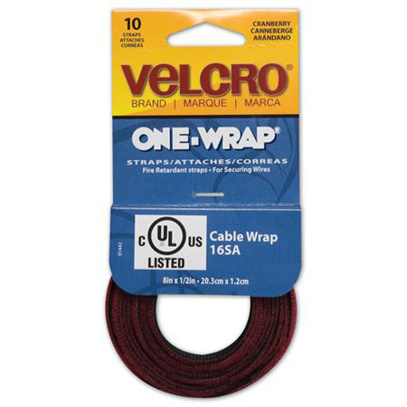 VELCRO Brand ONE-WRAP 8 x 0.5" Straps, 10 Pack, Cranberry