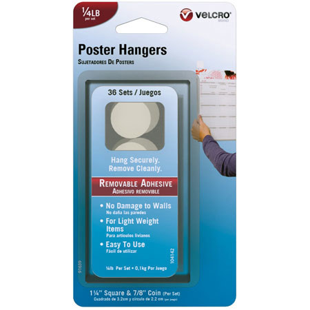 VELCRO Brand Removable Poster Hangers, 36 Count