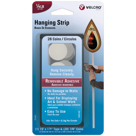 VELCRO Brand Removable Poster Hanging Strips, 15' x 1.25" & 28-7/8" Coins, White