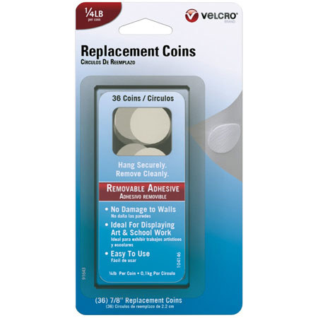 VELCRO Brand Removable Replacement Coins, 7/8", White, 36 Coins