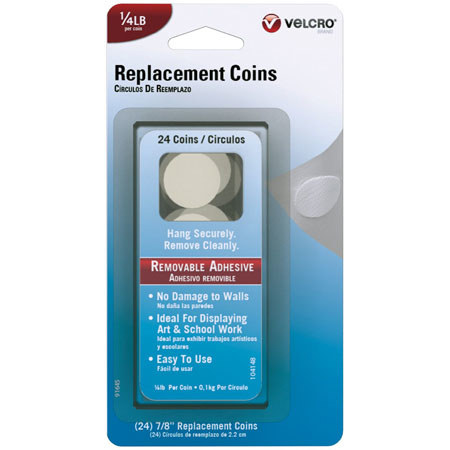 VELCRO Brand 7/8" Removable Replacement Coins, 24 Sets, White