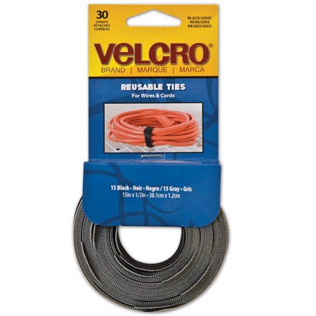 VELCRO Brand 15" x 1/2" Black/Gray ONE-WRAP Reusable Ties, 30 Pack