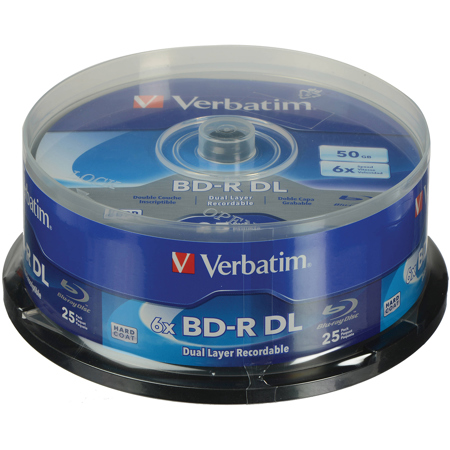 Verbatim BD-R DL 50GB 8x Hard Coat Blu-Ray Recordable Disc, 25-Pack Spindle
